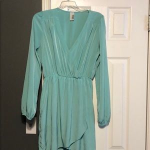 Mint Green Long Sleeve Mini Wrap Dress